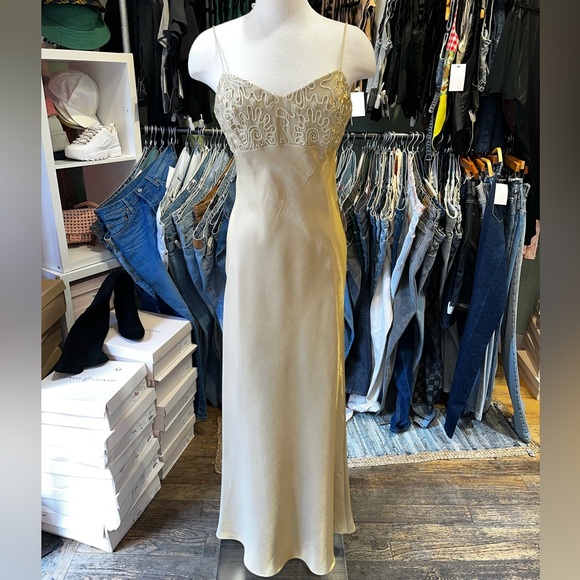 Vintage Dresses & Skirts - Vintage 90’s liquid gold satin empire waist bias cut gown